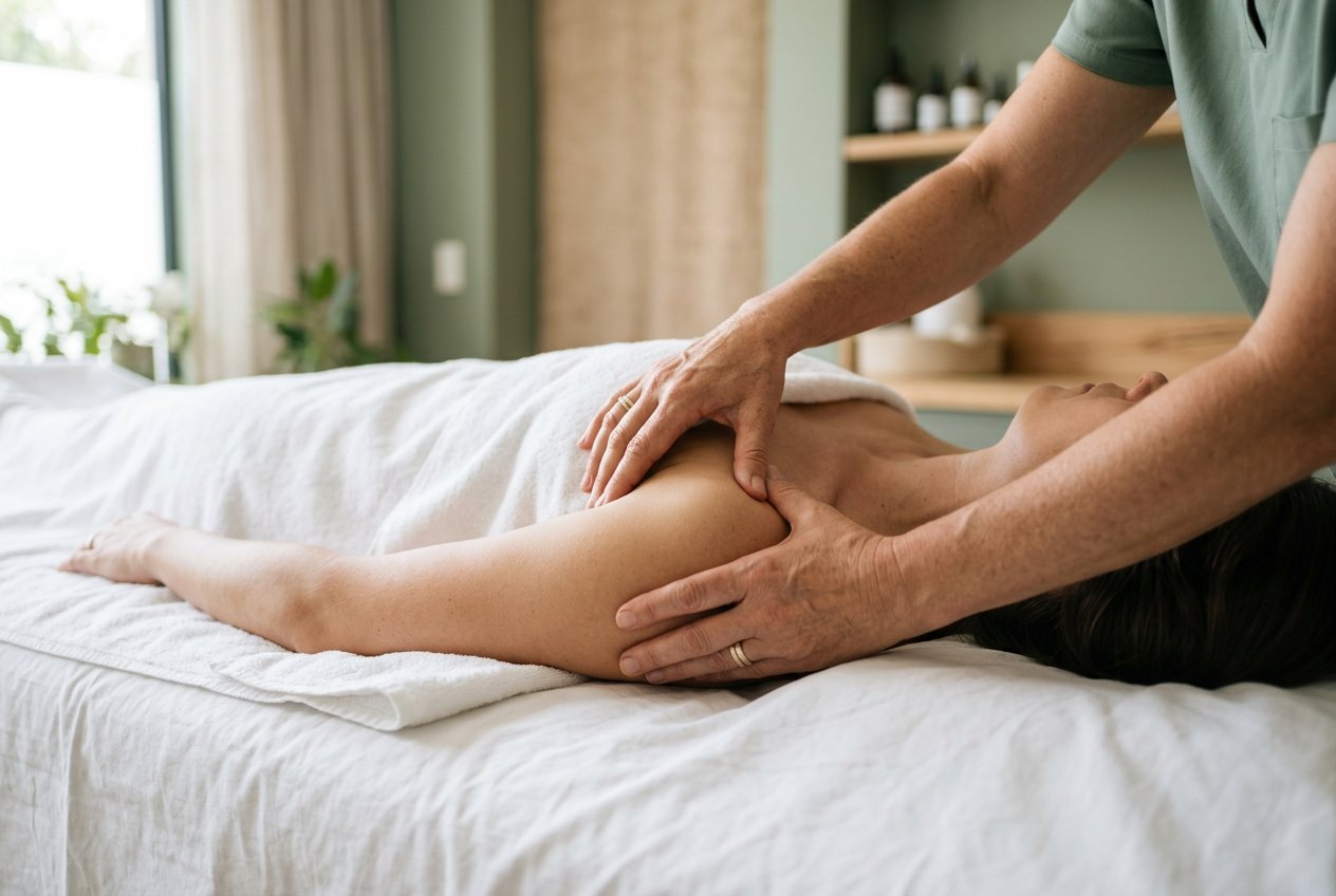 Petros's hands treating a patient's shoulder